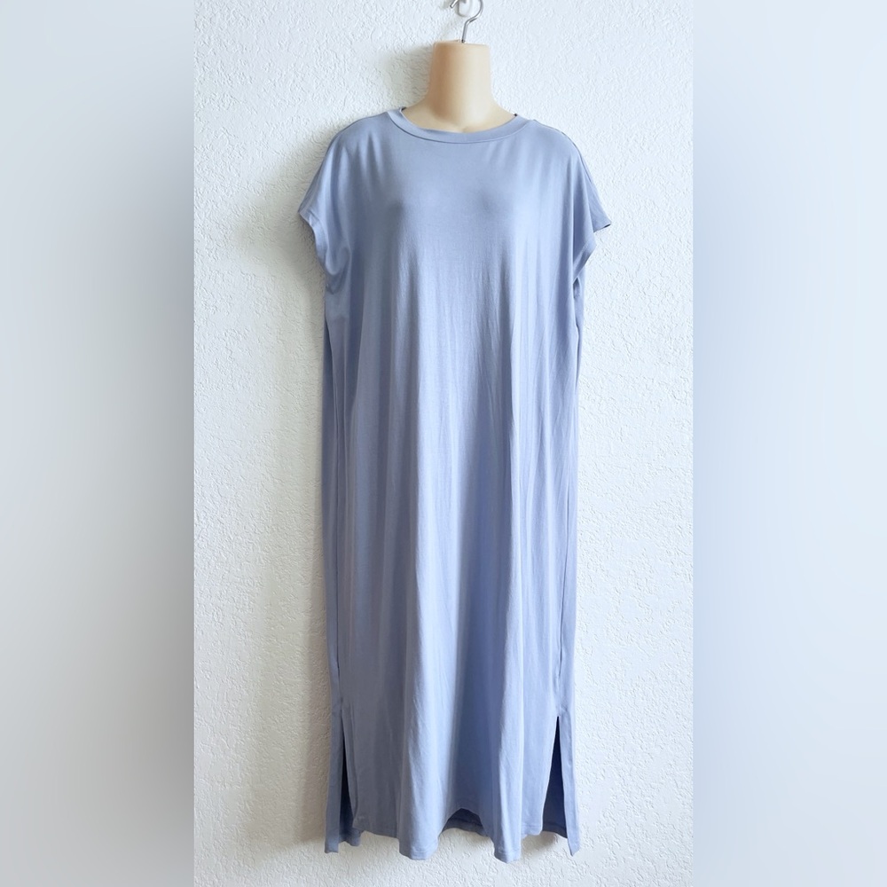 Eileen Fisher Casual Light Blue Jersey Cap-Sleeve Midi Dress Size MEDIUM